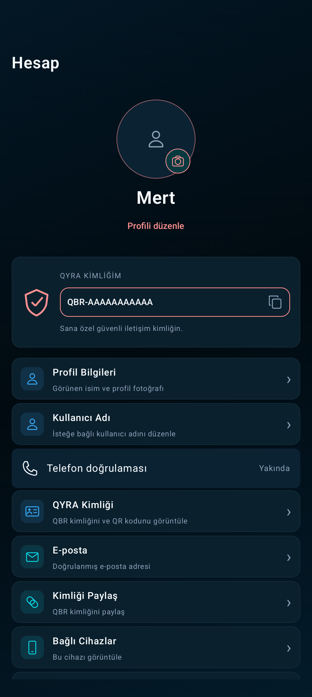QYRA Hesabım: örnek verilerle arayüz testi
